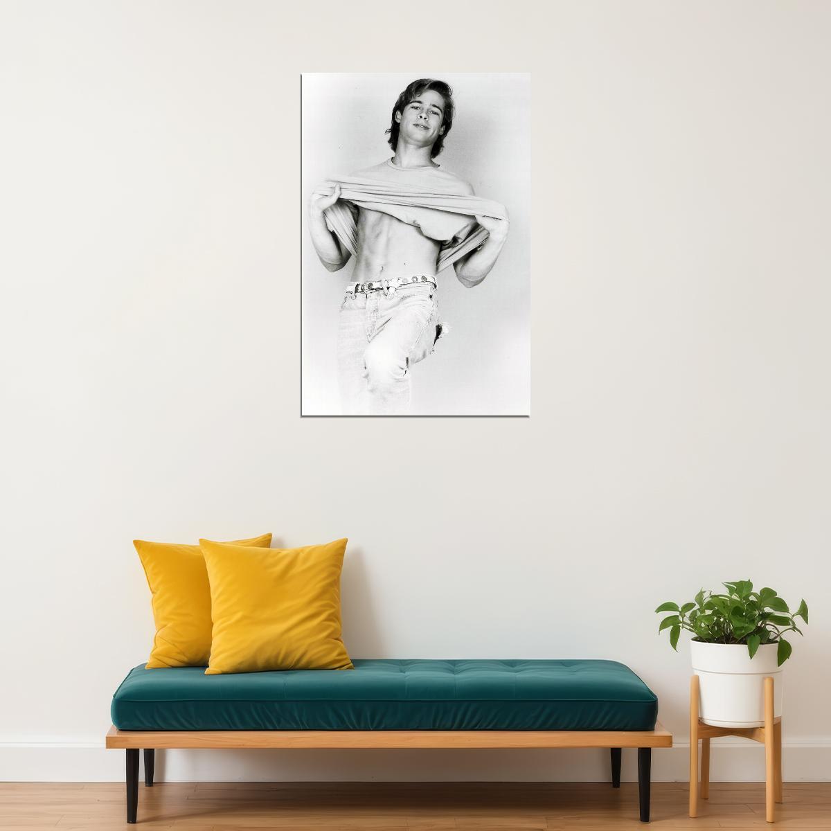 Brad Pitt Black and White Photo Print Hollywood Celebrity Poster Shirtless Handsome Man Wall Art Hot Male Model Aesthetic Decor for Bedroom Living Room - xonomax