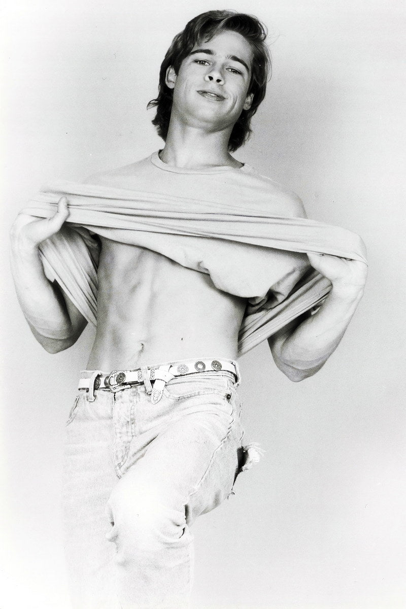 Brad Pitt Black and White Photo Print Hollywood Celebrity Poster Shirtless Handsome Man Wall Art Hot Male Model Aesthetic Decor for Bedroom Living Room - xonomax