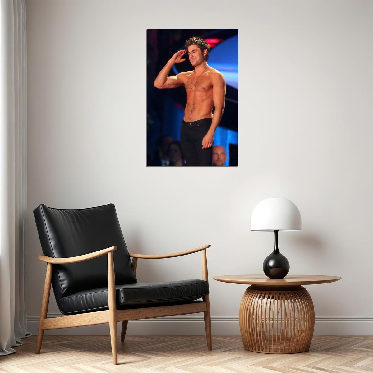 Zac Efron Performance Photo Print Hollywood Celebrity Poster Shirtless Handsome Man Wall Art Hot Male Aesthetic Decor for Bedroom Living Room