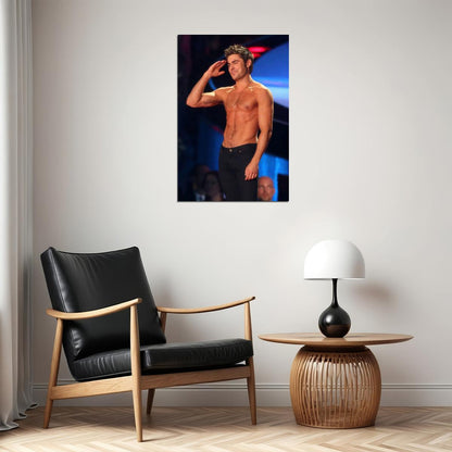 Zac Efron Performance Photo Print Hollywood Celebrity Poster Shirtless Handsome Man Wall Art Hot Male Aesthetic Decor for Bedroom Living Room