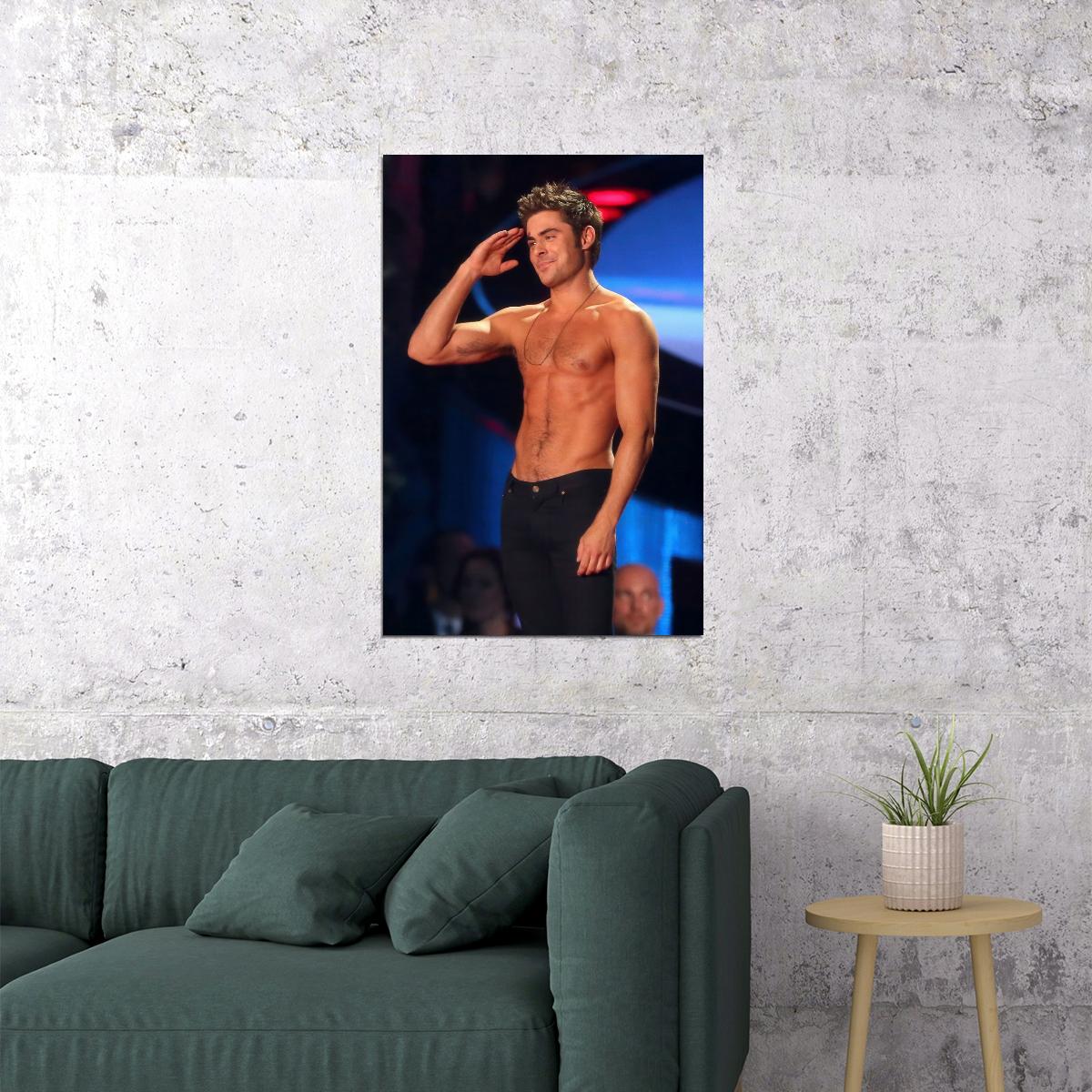 Zac Efron Performance Photo Print Hollywood Celebrity Poster Shirtless Handsome Man Wall Art Hot Male Aesthetic Decor for Bedroom Living Room