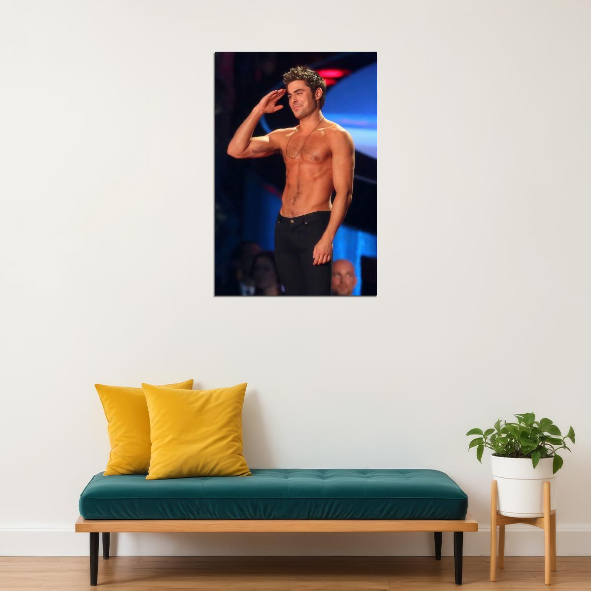Zac Efron Performance Photo Print Hollywood Celebrity Poster Shirtless Handsome Man Wall Art Hot Male Aesthetic Decor for Bedroom Living Room