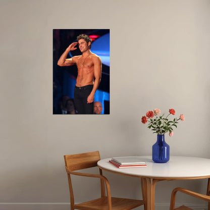 Zac Efron Performance Photo Print Hollywood Celebrity Poster Shirtless Handsome Man Wall Art Hot Male Aesthetic Decor for Bedroom Living Room