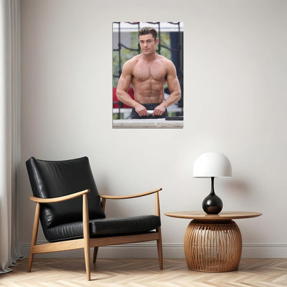 Zac Efron Gym Workout Photo Print Hollywood Celebrity Poster Shirtless Handsome Man Wall Art Hot Male Aesthetic Decor for Bedroom Living Room