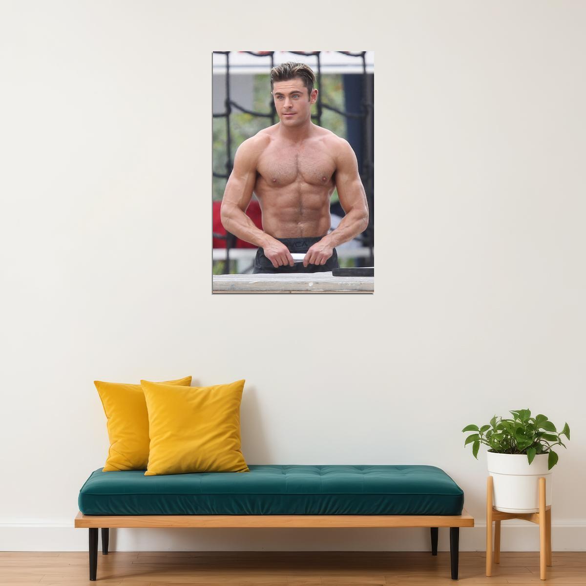 Zac Efron Gym Workout Photo Print Hollywood Celebrity Poster Shirtless Handsome Man Wall Art Hot Male Aesthetic Decor for Bedroom Living Room