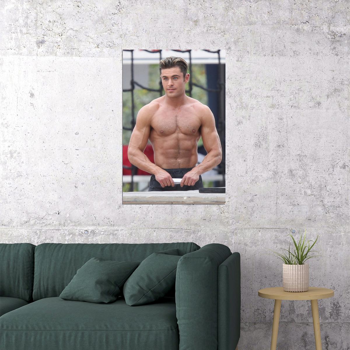 Zac Efron Gym Workout Photo Print Hollywood Celebrity Poster Shirtless Handsome Man Wall Art Hot Male Aesthetic Decor for Bedroom Living Room
