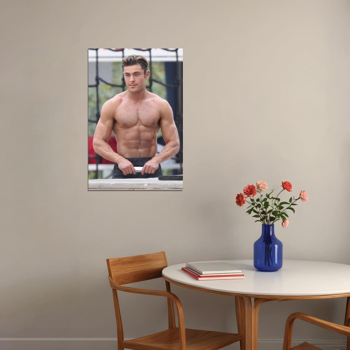 Zac Efron Gym Workout Photo Print Hollywood Celebrity Poster Shirtless Handsome Man Wall Art Hot Male Aesthetic Decor for Bedroom Living Room