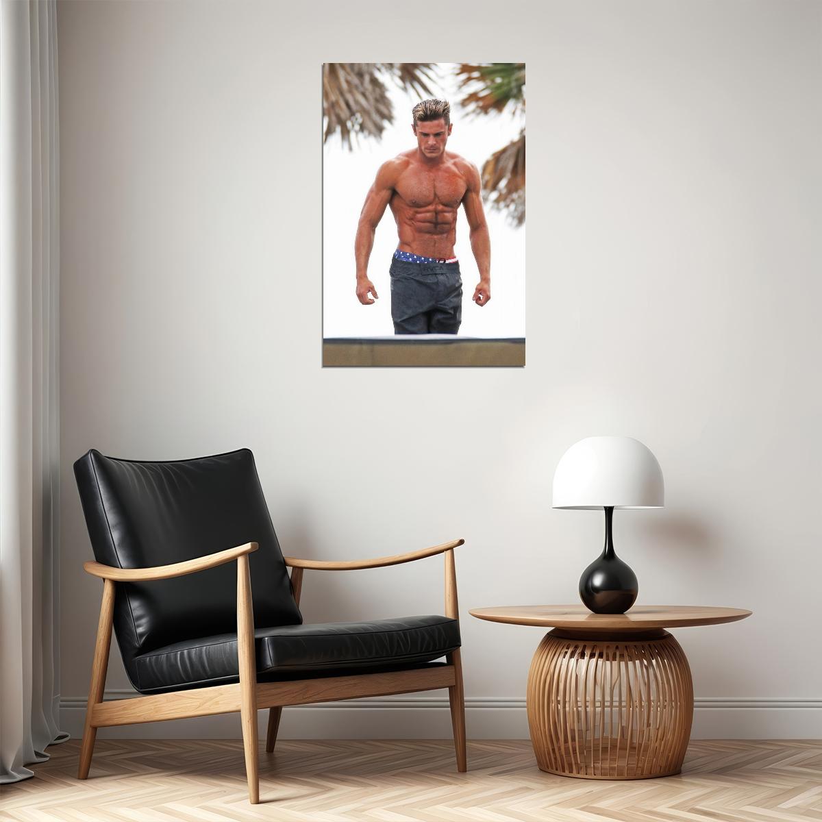 Zac Efron Athletic Photo Print Hollywood Celebrity Poster Shirtless Handsome Man Wall Art Hot Male Model Aesthetic Decor for Bedroom Living Space
