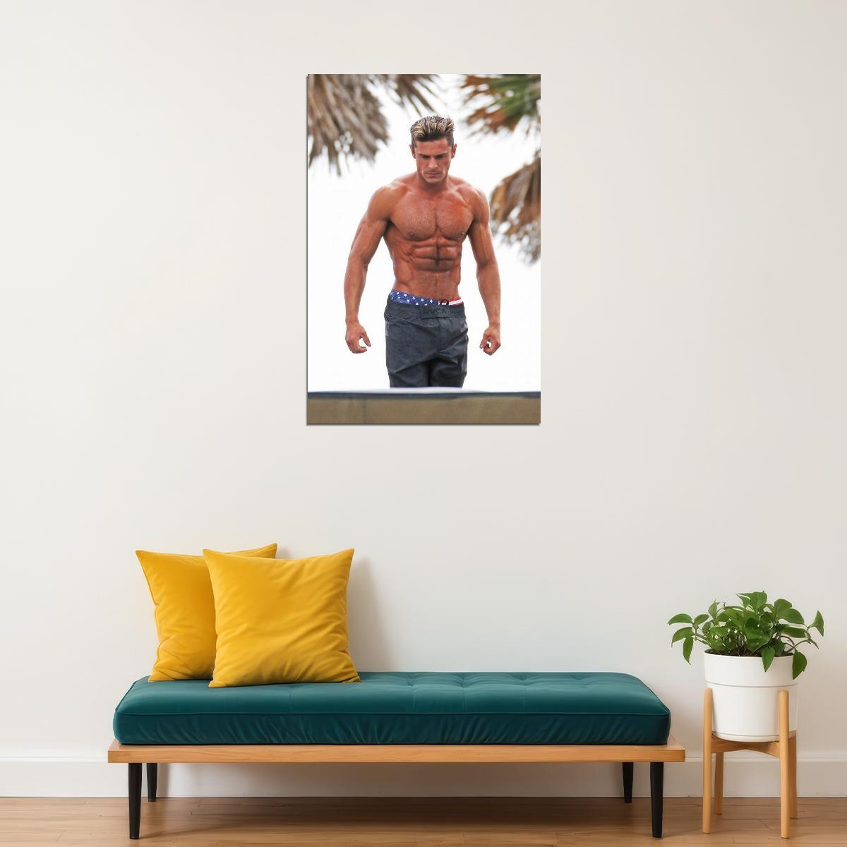 Zac Efron Athletic Photo Print Hollywood Celebrity Poster Shirtless Handsome Man Wall Art Hot Male Model Aesthetic Decor for Bedroom Living Space