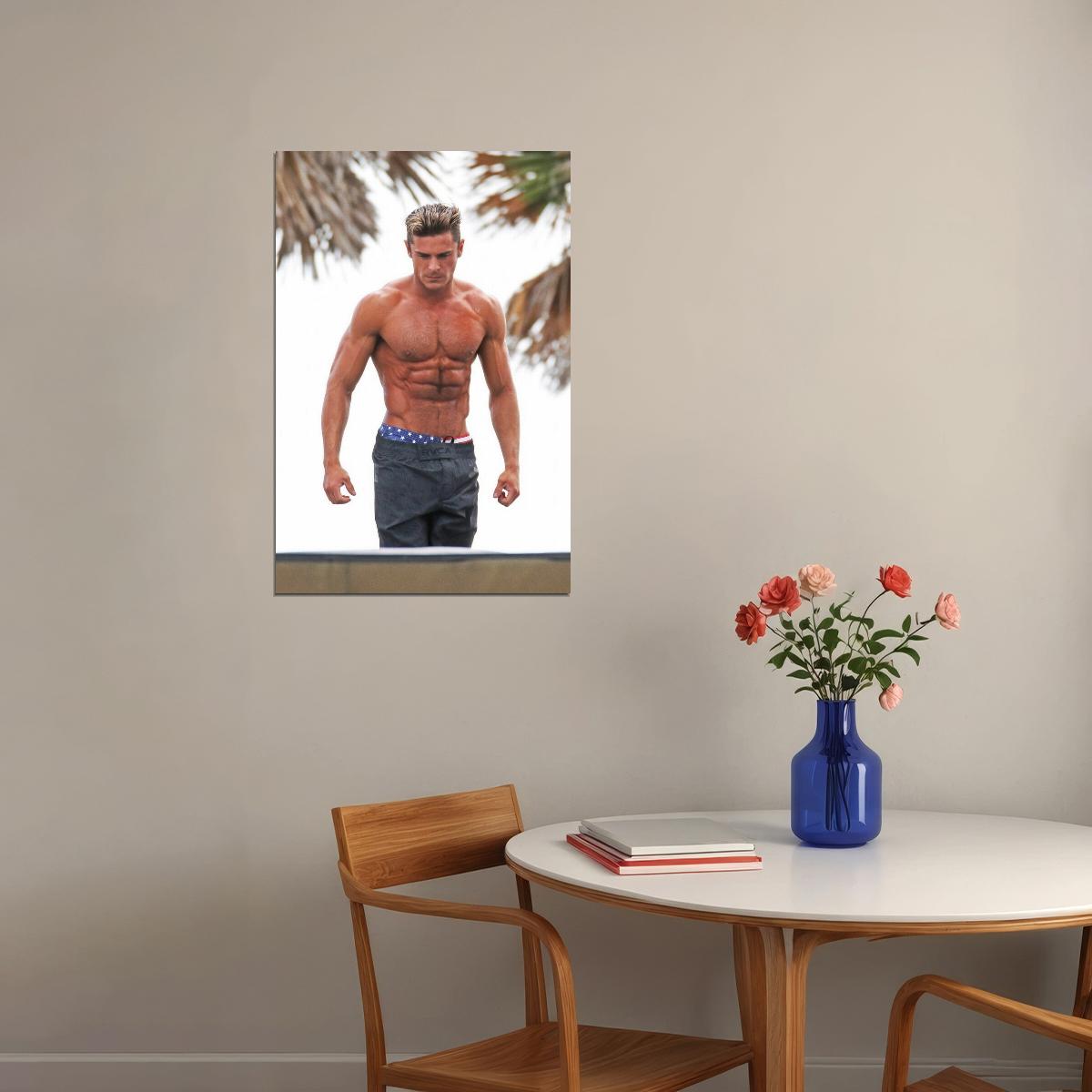 Zac Efron Athletic Photo Print Hollywood Celebrity Poster Shirtless Handsome Man Wall Art Hot Male Model Aesthetic Decor for Bedroom Living Space