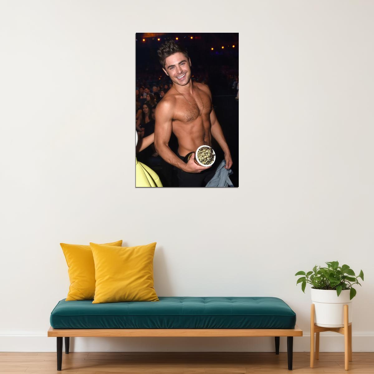 Zac Efron Party Night Photo Print Hollywood Celebrity Poster Shirtless Handsome Man Wall Art Hot Male Aesthetic Decor for Bedroom Living Space