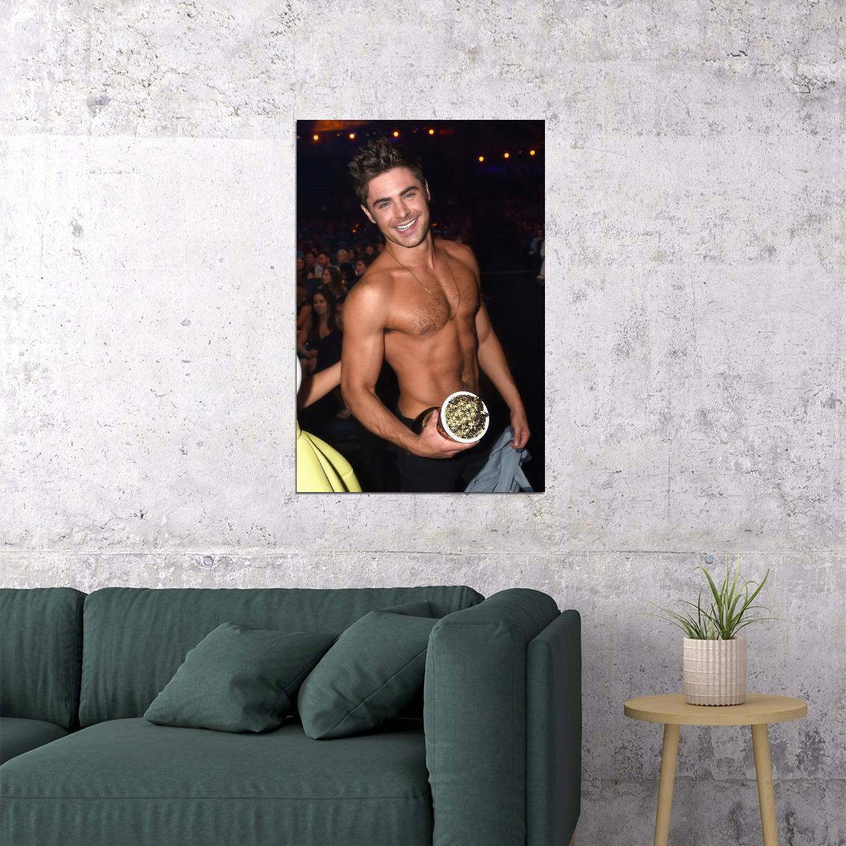 Zac Efron Party Night Photo Print Hollywood Celebrity Poster Shirtless Handsome Man Wall Art Hot Male Aesthetic Decor for Bedroom Living Space