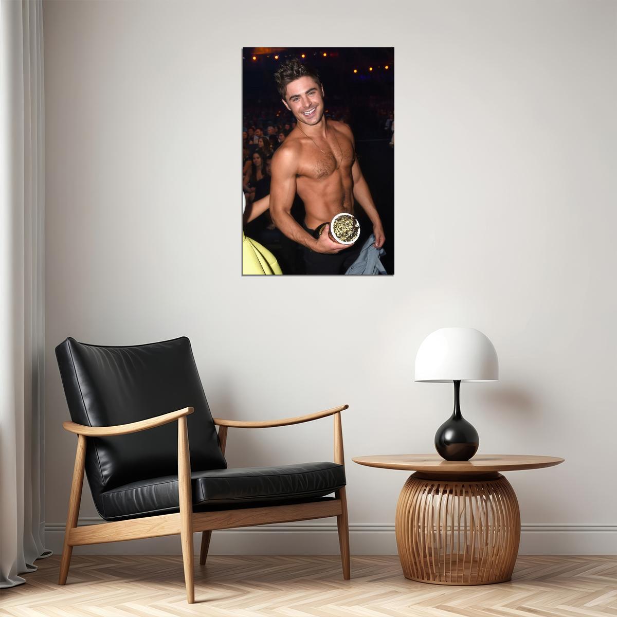 Zac Efron Party Night Photo Print Hollywood Celebrity Poster Shirtless Handsome Man Wall Art Hot Male Aesthetic Decor for Bedroom Living Space
