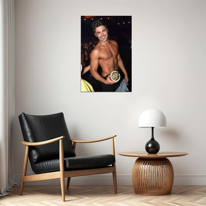 Zac Efron Party Night Photo Print Hollywood Celebrity Poster Shirtless Handsome Man Wall Art Hot Male Aesthetic Decor for Bedroom Living Space