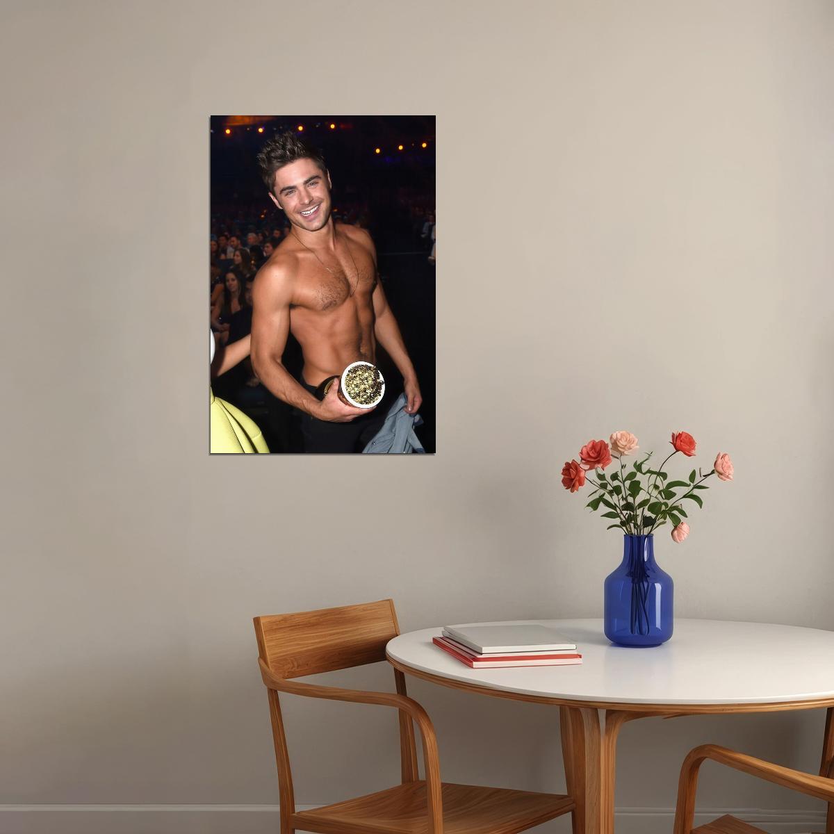 Zac Efron Party Night Photo Print Hollywood Celebrity Poster Shirtless Handsome Man Wall Art Hot Male Aesthetic Decor for Bedroom Living Space