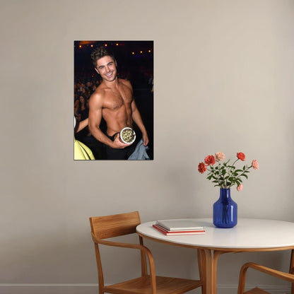 Zac Efron Party Night Photo Print Hollywood Celebrity Poster Shirtless Handsome Man Wall Art Hot Male Aesthetic Decor for Bedroom Living Space