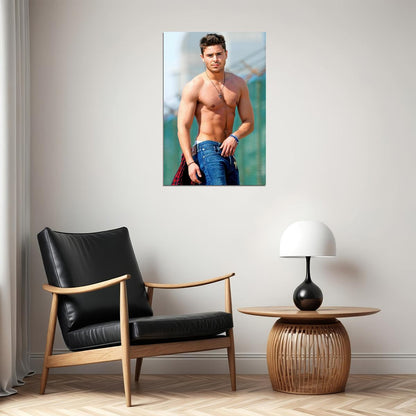 Zac Efron Beach Walk Photo Print Hollywood Celebrity Poster Shirtless Handsome Man Wall Art Hot Male Model Aesthetic Decor for Bedroom Living Room