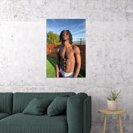 Lil Nas X Outdoor Photo Print Gay Icon Hollywood Celebrity Poster Shirtless Handsome Black Man Wall Art Hot Male Aesthetic Decor for Bedroom Living Room - xonomax