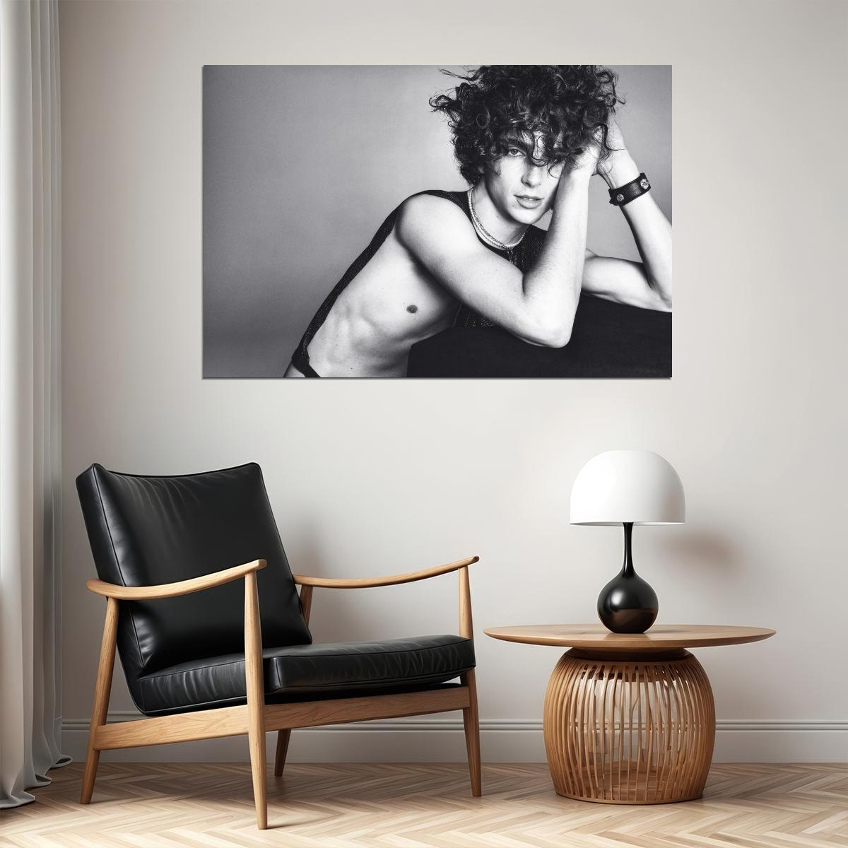 Timothee Chalamet Black and White Artistic Photo Print Hollywood Celebrity Poster Shirtless Handsome Man Wall Art Hot Male Aesthetic Decor for Bedroom Living Space