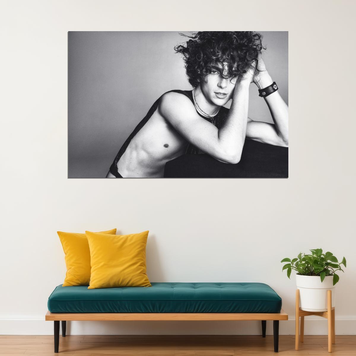 Timothee Chalamet Black and White Artistic Photo Print Hollywood Celebrity Poster Shirtless Handsome Man Wall Art Hot Male Aesthetic Decor for Bedroom Living Space