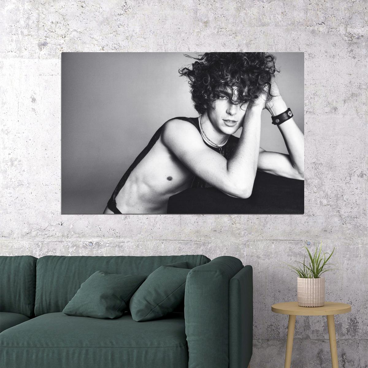 Timothee Chalamet Black and White Artistic Photo Print Hollywood Celebrity Poster Shirtless Handsome Man Wall Art Hot Male Aesthetic Decor for Bedroom Living Space