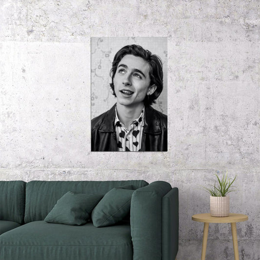 Timothee Chalamet Classic Black and White Photo Print Hollywood Celebrity Poster Handsome Man Wall Art Hot Male Model Aesthetic Decor for Bedroom Living Space - xonomax