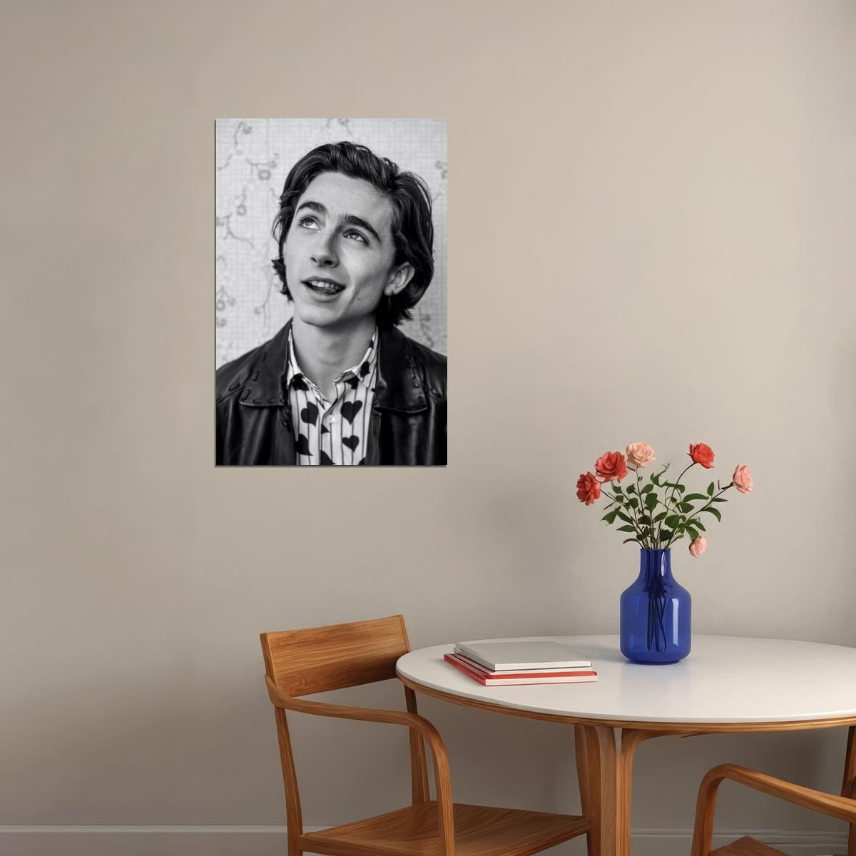 Timothee Chalamet Classic Black and White Photo Print Hollywood Celebrity Poster Handsome Man Wall Art Hot Male Model Aesthetic Decor for Bedroom Living Space - xonomax