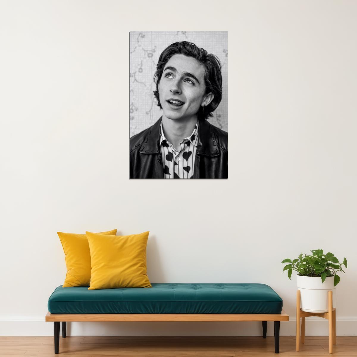 Timothee Chalamet Classic Black and White Photo Print Hollywood Celebrity Poster Handsome Man Wall Art Hot Male Model Aesthetic Decor for Bedroom Living Space - xonomax