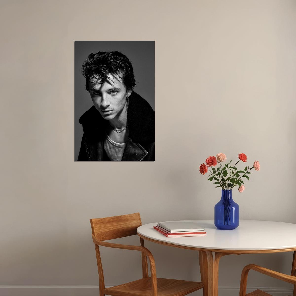Timothee Chalamet Moody Portrait Photo Print Hollywood Celebrity Poster Handsome Man Wall Art Hot Male Aesthetic Decor for Bedroom Living Room - xonomax