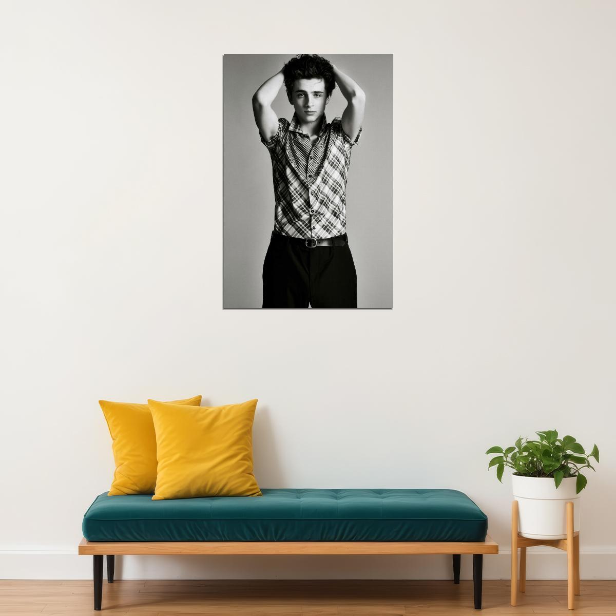 Timothee Chalamet Artistic Black and White Photo Print Hollywood Celebrity Poster Handsome Man Wall Art Hot Male Aesthetic Decor for Bedroom Office - xonomax
