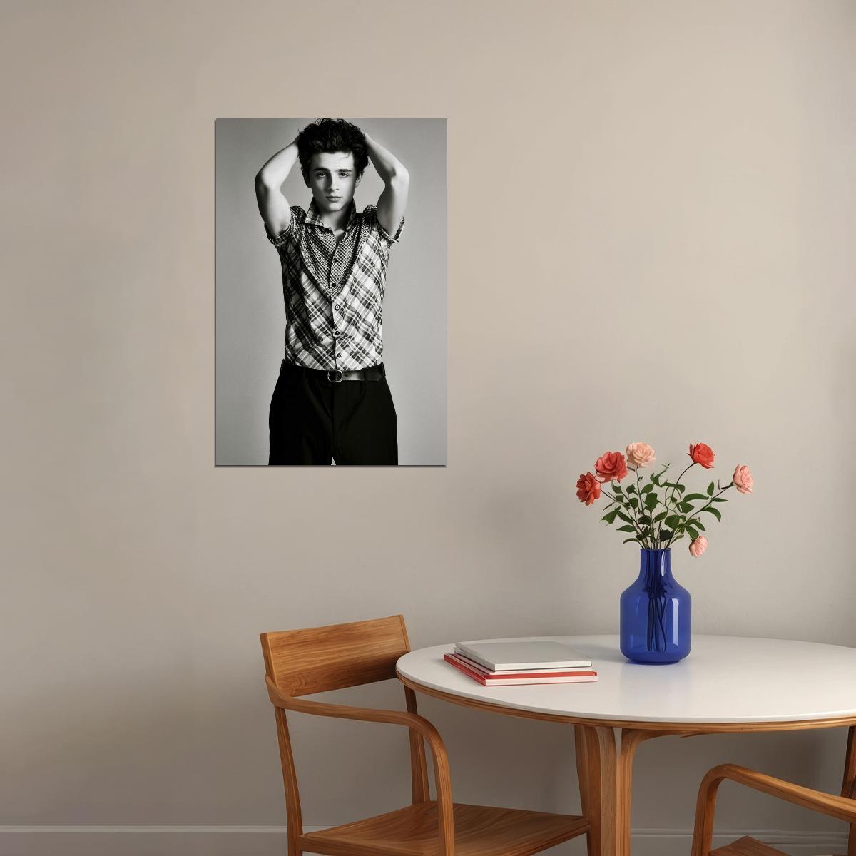 Timothee Chalamet Artistic Black and White Photo Print Hollywood Celebrity Poster Handsome Man Wall Art Hot Male Aesthetic Decor for Bedroom Office - xonomax