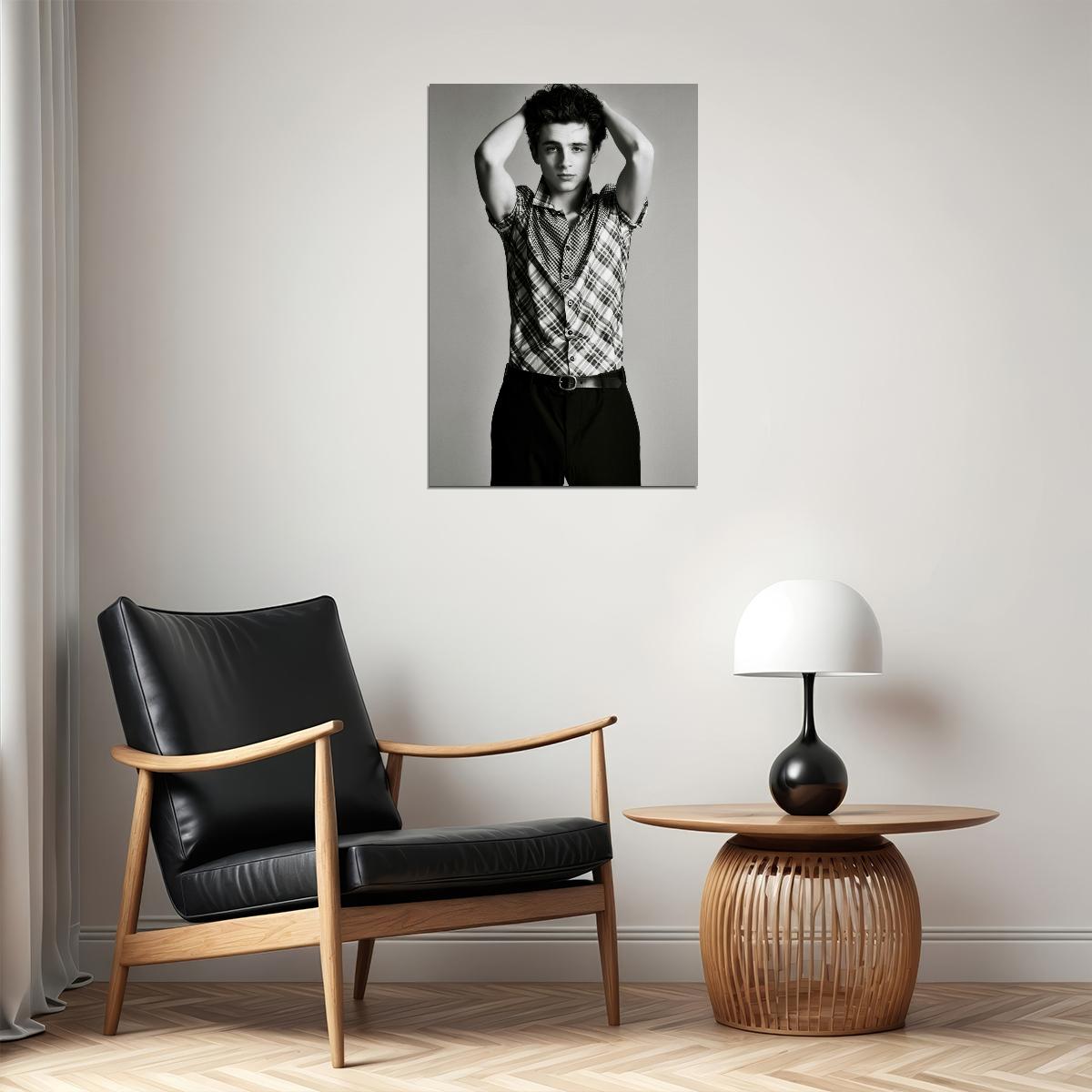 Timothee Chalamet Artistic Black and White Photo Print Hollywood Celebrity Poster Handsome Man Wall Art Hot Male Aesthetic Decor for Bedroom Office - xonomax