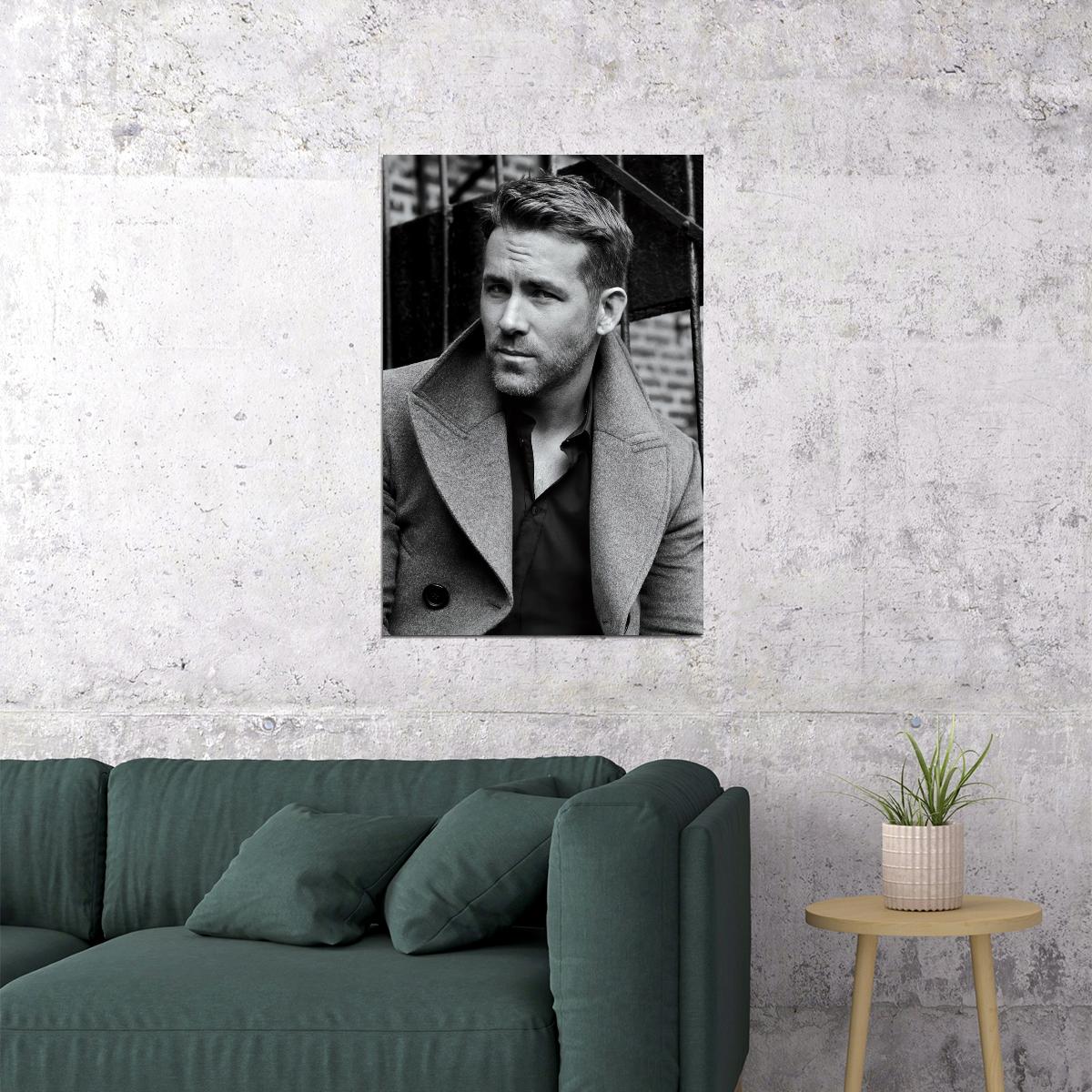 Ryan Reynolds Black and White Photo Print Hollywood Celebrity Poster Handsome Man Wall Art Hot Male Model Aesthetic Decor for Bedroom Living Space