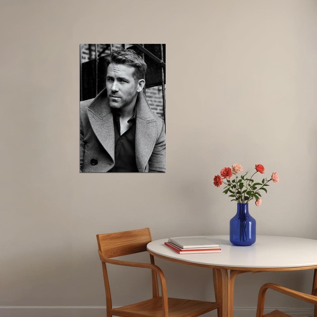 Ryan Reynolds Black and White Photo Print Hollywood Celebrity Poster Handsome Man Wall Art Hot Male Model Aesthetic Decor for Bedroom Living Space