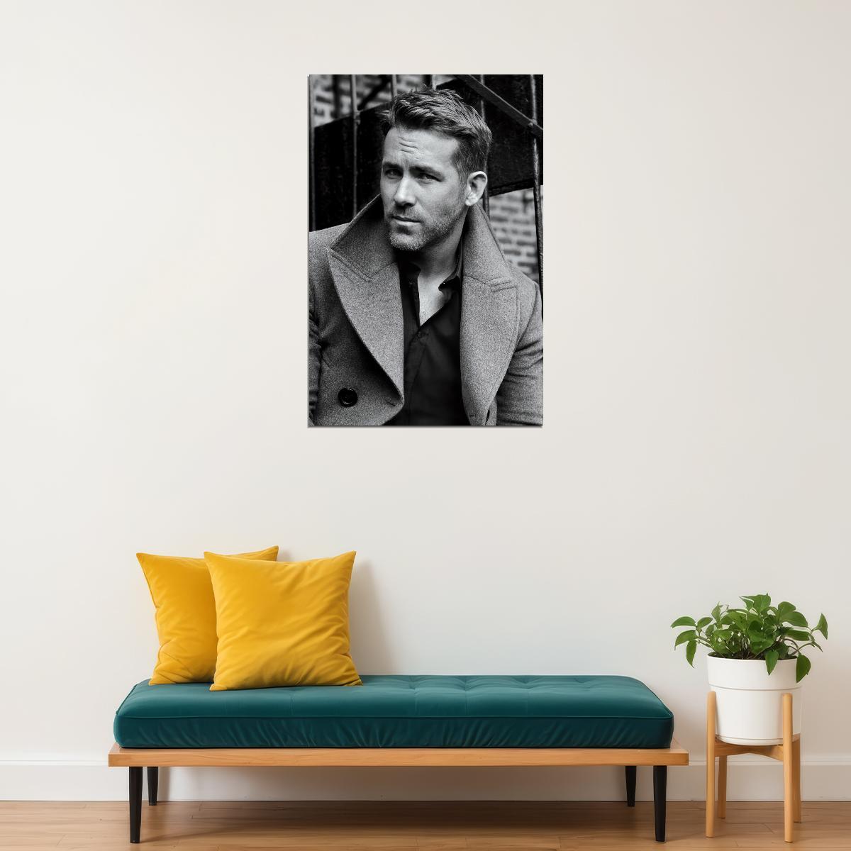 Ryan Reynolds Black and White Photo Print Hollywood Celebrity Poster Handsome Man Wall Art Hot Male Model Aesthetic Decor for Bedroom Living Space