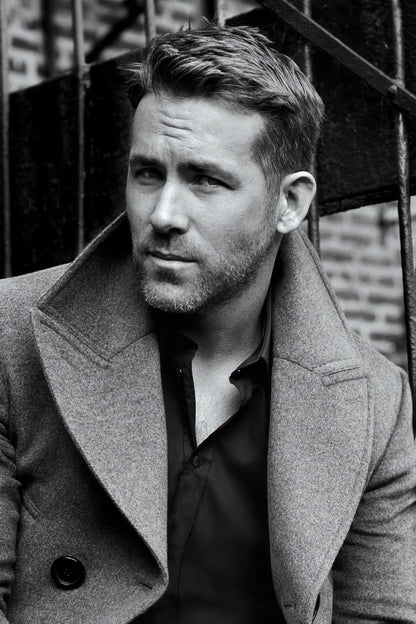 Ryan Reynolds Black and White Photo Print Hollywood Celebrity Poster Handsome Man Wall Art Hot Male Model Aesthetic Decor for Bedroom Living Space