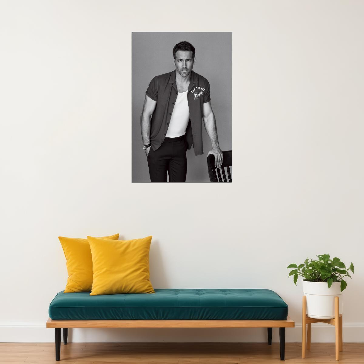 Ryan Reynolds Classic Black and White Photo Print Hollywood Celebrity Poster Handsome Man Wall Art Hot Male Aesthetic Decor for Bedroom Office - xonomax