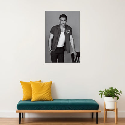 Ryan Reynolds Classic Black and White Photo Print Hollywood Celebrity Poster Handsome Man Wall Art Hot Male Aesthetic Decor for Bedroom Office - xonomax
