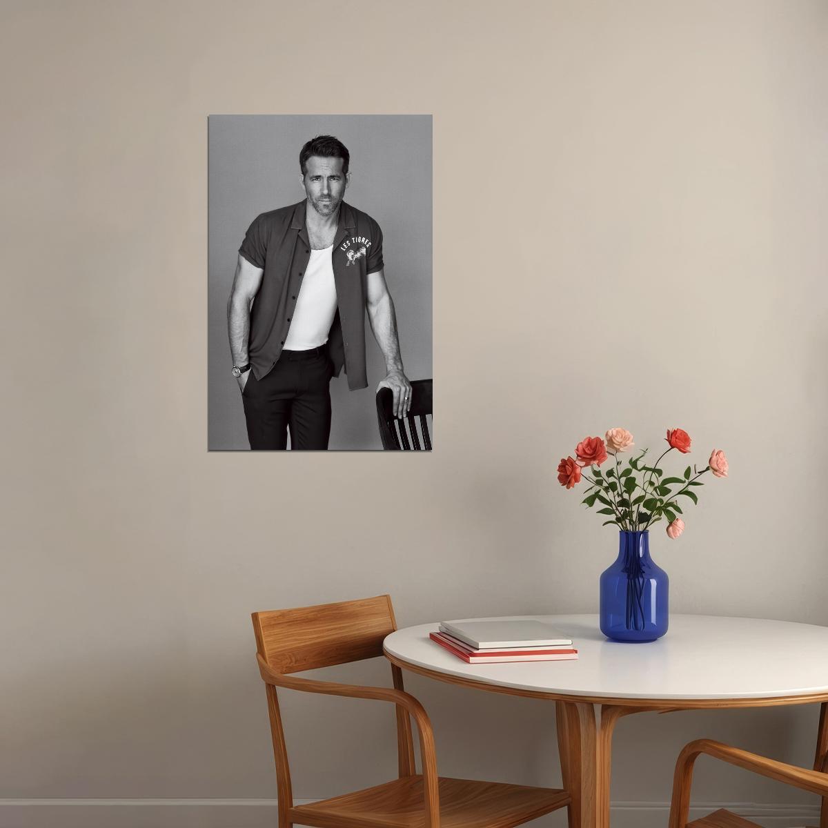 Ryan Reynolds Classic Black and White Photo Print Hollywood Celebrity Poster Handsome Man Wall Art Hot Male Aesthetic Decor for Bedroom Office - xonomax