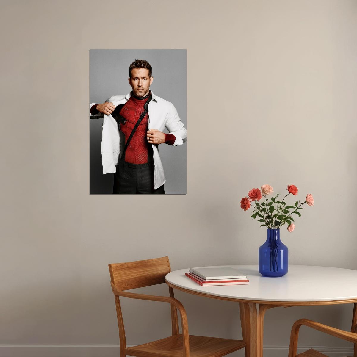 Ryan Reynolds Playful Suit Photo Print Hollywood Celebrity Poster Handsome Man Wall Art Hot Male Aesthetic Decor for Bedroom Living Space