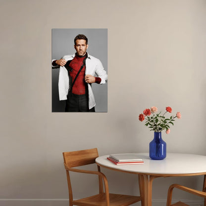 Ryan Reynolds Playful Suit Photo Print Hollywood Celebrity Poster Handsome Man Wall Art Hot Male Aesthetic Decor for Bedroom Living Space