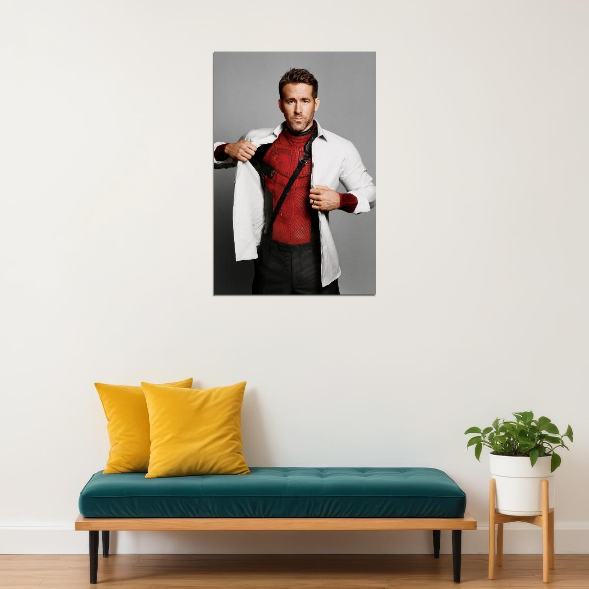 Ryan Reynolds Playful Suit Photo Print Hollywood Celebrity Poster Handsome Man Wall Art Hot Male Aesthetic Decor for Bedroom Living Space