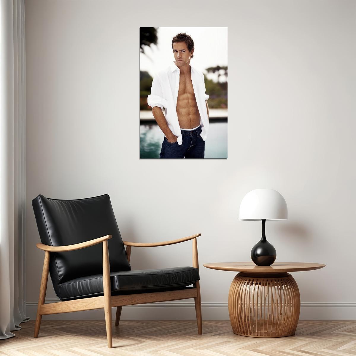 Ryan Reynolds Beachside Photo Print Hollywood Celebrity Poster Shirtless Handsome Man Wall Art Hot Male Aesthetic Decor for Bedroom Living Space - xonomax