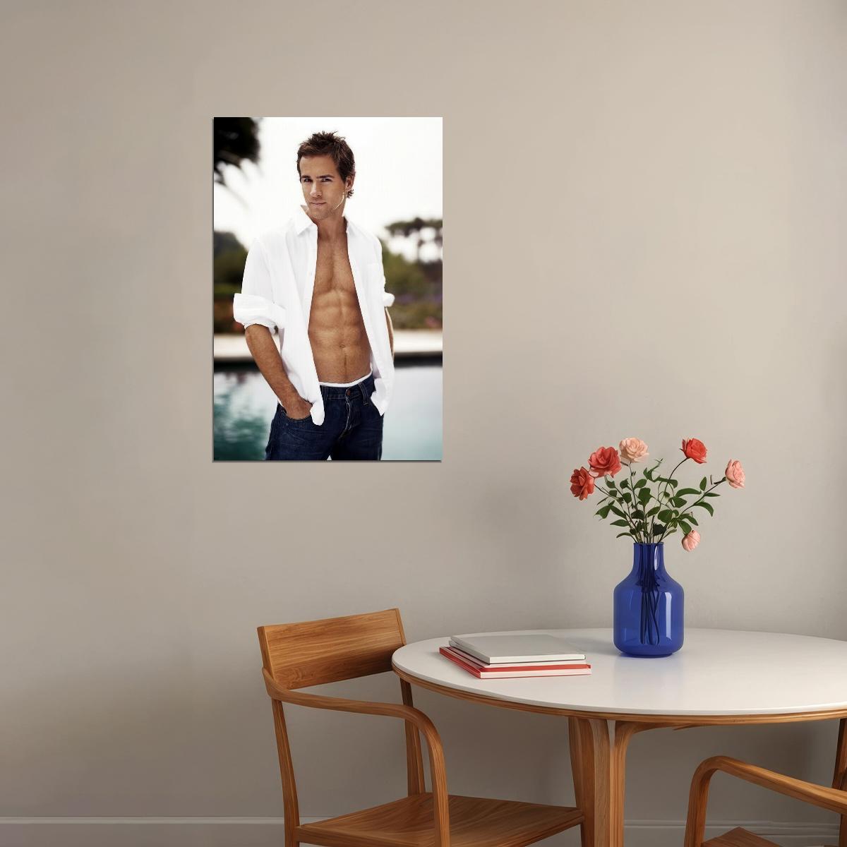 Ryan Reynolds Beachside Photo Print Hollywood Celebrity Poster Shirtless Handsome Man Wall Art Hot Male Aesthetic Decor for Bedroom Living Space - xonomax