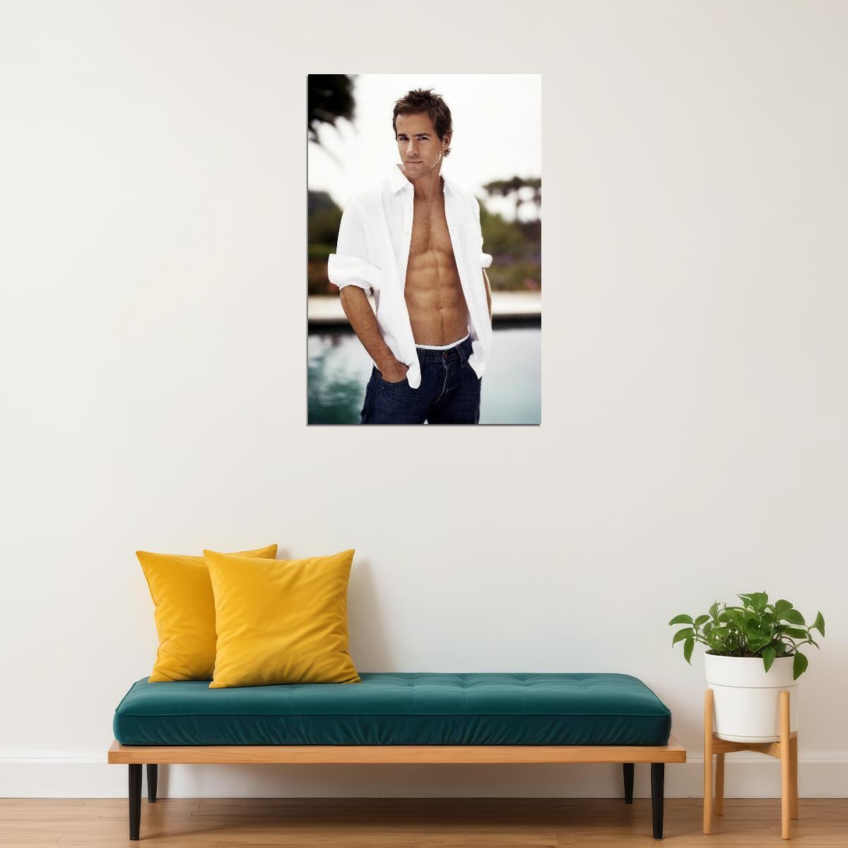 Ryan Reynolds Beachside Photo Print Hollywood Celebrity Poster Shirtless Handsome Man Wall Art Hot Male Aesthetic Decor for Bedroom Living Space - xonomax