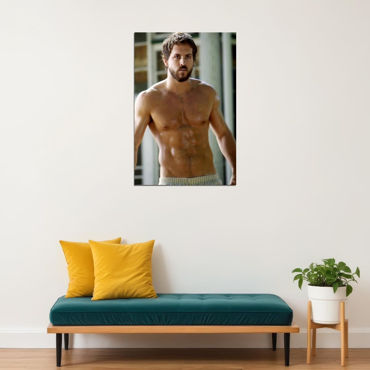 Ryan Reynolds Muscular Shirtless Photo Print Hollywood Celebrity Poster Handsome Man Wall Art Hot Male Model Aesthetic Decor for Bedroom Living Room