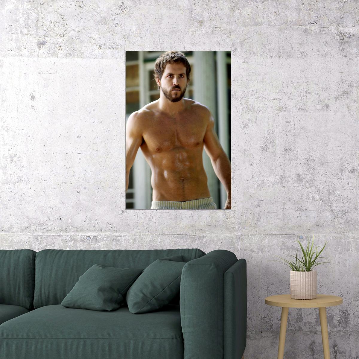 Ryan Reynolds Muscular Shirtless Photo Print Hollywood Celebrity Poster Handsome Man Wall Art Hot Male Model Aesthetic Decor for Bedroom Living Room