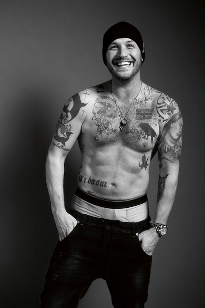 Tom Hardy Black and White Tattooed Photo Print Hollywood Celebrity Poster Shirtless Handsome Man Wall Art Hot Male Model Aesthetic Decor for Bedroom Office