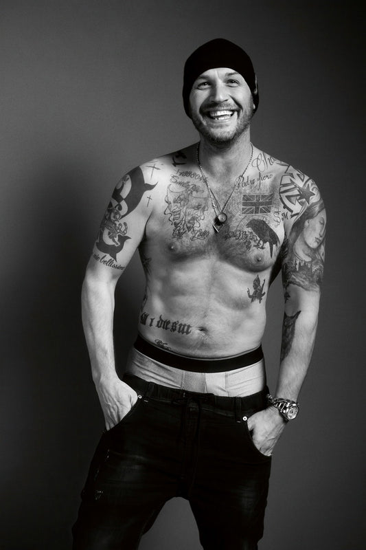 Tom Hardy Black and White Tattooed Photo Print Hollywood Celebrity Poster Shirtless Handsome Man Wall Art Hot Male Model Aesthetic Decor for Bedroom Office