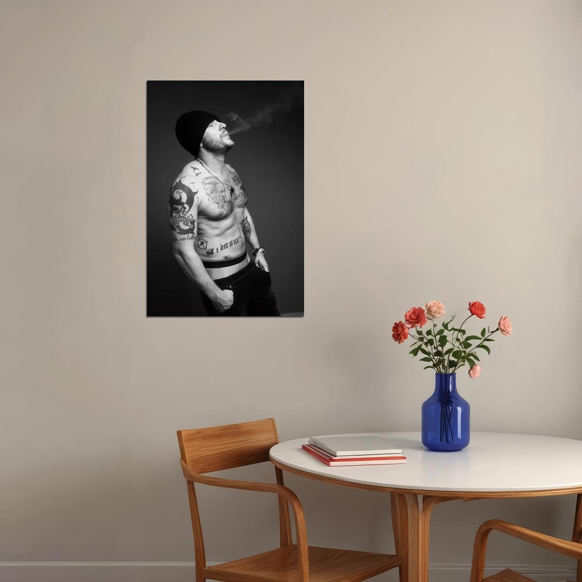 Tom Hardy Black and White Smoking Photo Print Hollywood Celebrity Poster Shirtless Handsome Man Wall Art Hot Male Aesthetic Decor for Bedroom Living Space